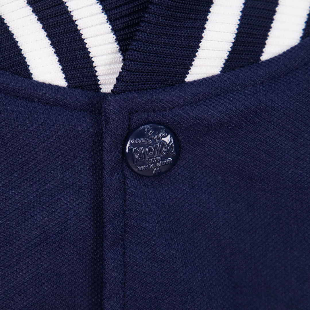 P320 zp version [Exclusive supply] Ralph Lauren/Ralph Lauren 2024 new hollow pony embroidery American retro wool surface splicing leather surface Zheng Xiujing's same short baseball uniform - Purchase the original open mold piqué twill 60 wool fabric ✅ Distinguish the market polyester woolen substandard model ❌ - Shoulder splicing soft lambskin ✅ Non-market artificial PU leather substandard model ❌ - Customized laser concave and convex RL original snap button✅ Unconventional flat four-button buckle in the market❌ - Four-strand thickened custom thread ✅ Not ordinary thin in the market ❌ - A baseball flight jacket that has been out of stock for a long time at the counter. Compared with SLP LV's baseball uniform, this Ralph Lauren baseball uniform has a more collegial feel. The upper body is versatile and not picky. The whole version is short, which makes the overall head-to-body ratio better. The shoulder seams are flat and open to avoid bloated bulges. The horse mark is hollowed out on the front chest. POLO font thick thread embroidery on the back, great texture Color: Blue Size: S M L XL Number: WW10756